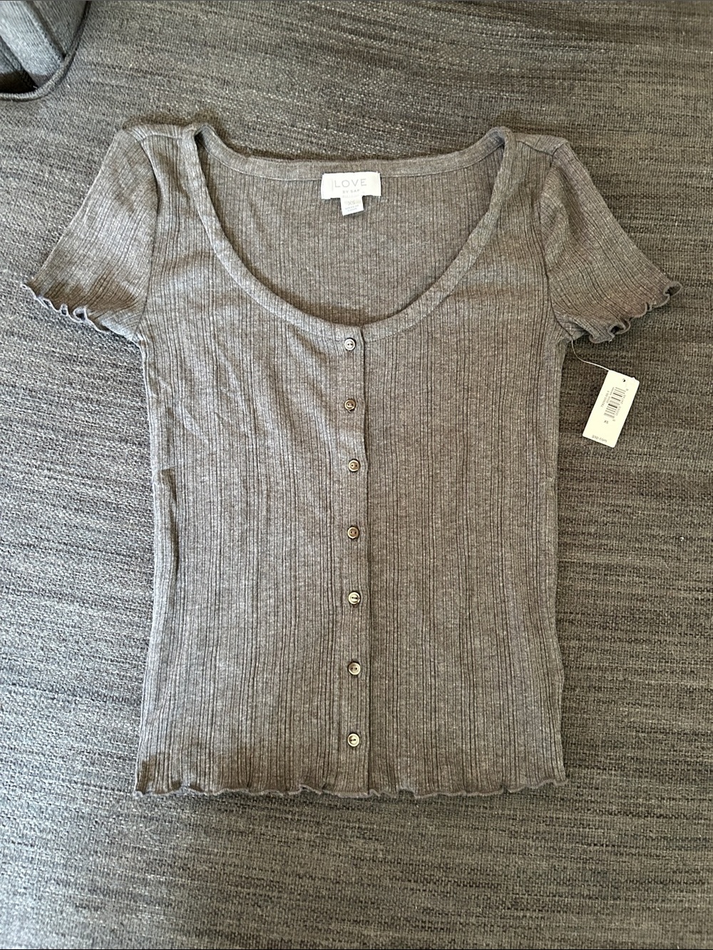 LOVE by Gap Super Soft Ribbed Knit Gray Button-Front Crop Top, XS, NWT